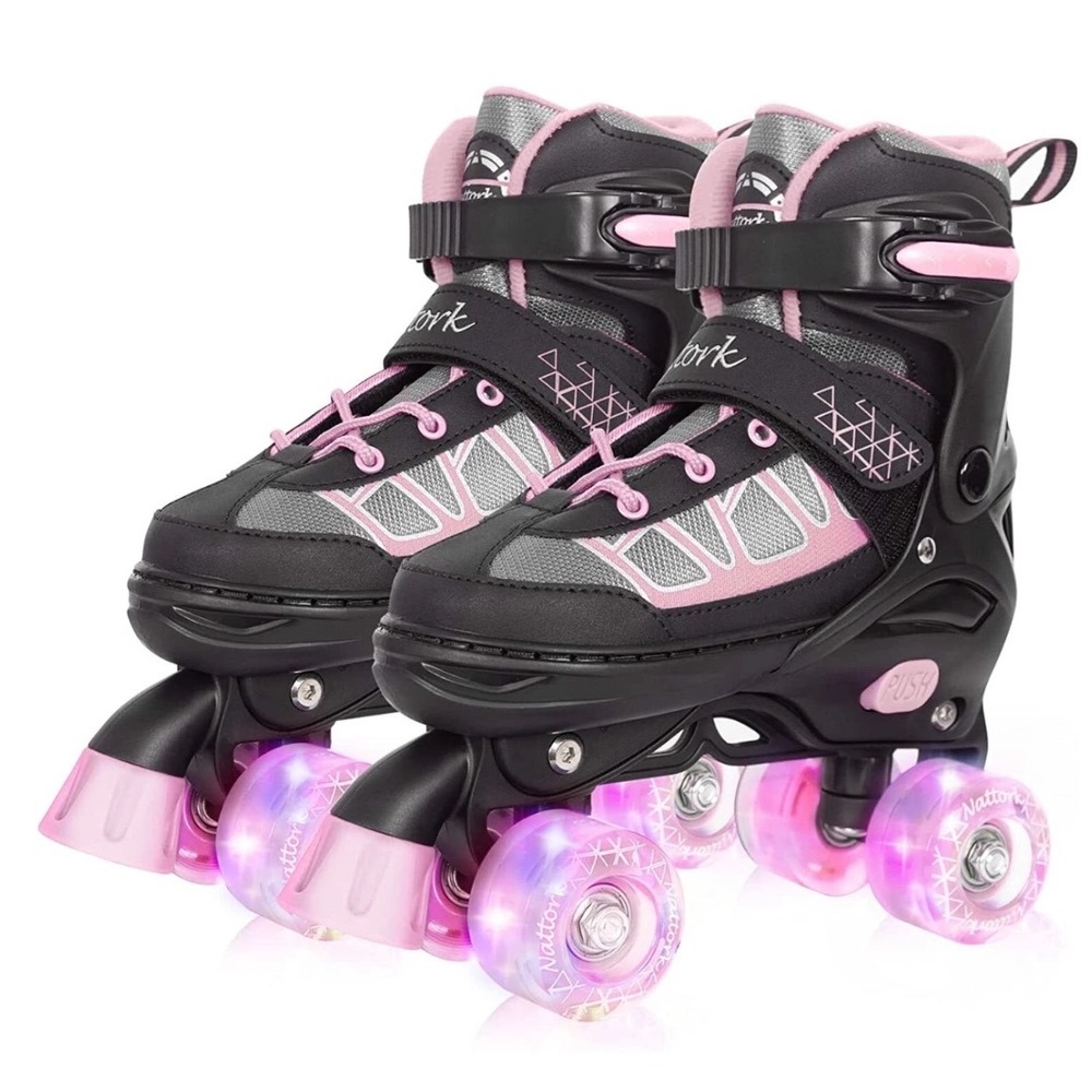 Nattork Kids Adjustable Roller Skates Girls LED Light Up Wheels Size Small 4 5 6